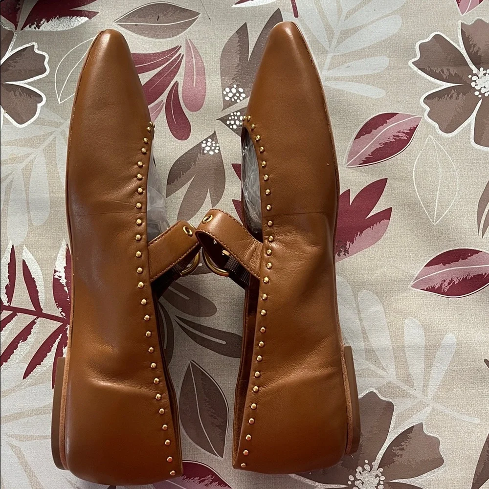 Reformation  Bethany Stud-Detailed Leather Ballet Flats RumLeather Studs New